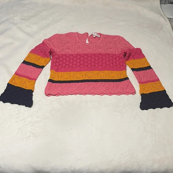 Carolina Herrera Striped Crochet Knit Top XL - Picture 6 of 13